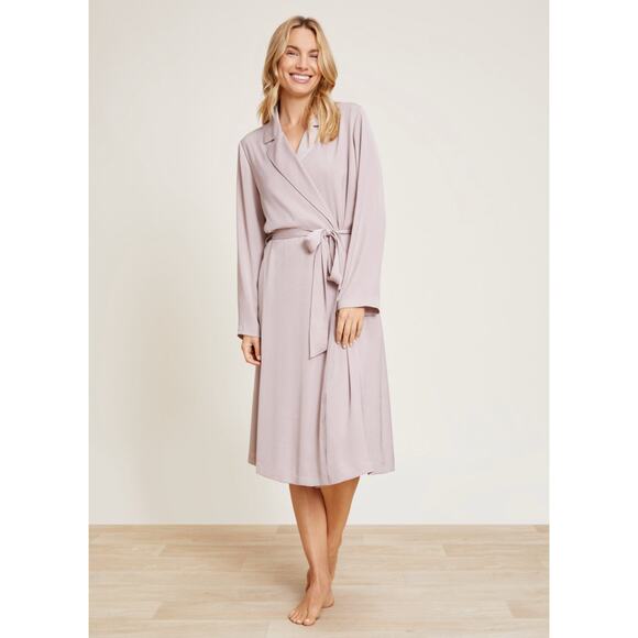 Barefoot Dreams Washed Satin Notched Collar Robe in Feather Sz XS